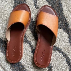 Brown leather slip on sandals size 6.5